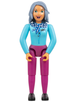 Belville Female, Adult Woman (Witch) - Magenta Pants, Sky Blue Top with Scarf and Spider Pattern, Sand Blue Hair, Black Shoes (4245140)