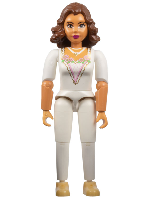 Belville Female, Adult Woman (Princess / Bride) - White Pants, White Top with Flowers and Gold Lace Trim Pattern, Reddish Brown Hair, Pearl Light Gold Shoes (4241468)
