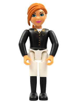Belville Female, Child Girl (Horse Rider) - White Shorts, Black Top with Buttons Pattern, Dark Orange Hair, Black Shoes (4519437)