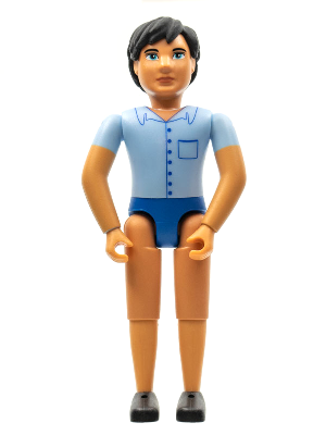 Belville Male - Blue Shorts, Blue Shirt with Buttons & Pocket Pattern, Black Hair (4220971)
