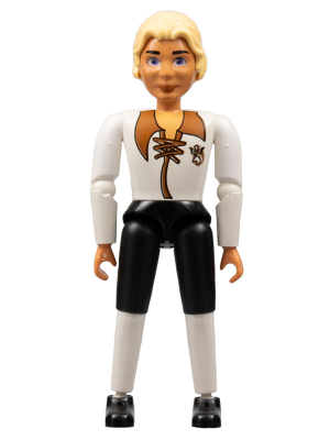 Belville Male, Adult Man (Prince Justin) - Black Shorts, White Top with Laces and Royal Crest Logo Pattern, Very Light Orange Hair, Black Shoes (4140036)