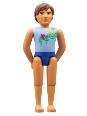 Belville Male, Adult Man (Merman) - Bright Light Blue Top with Net, Starfish / Sea Star, and Seashell Pattern, Reddish Brown Hair (4245160)