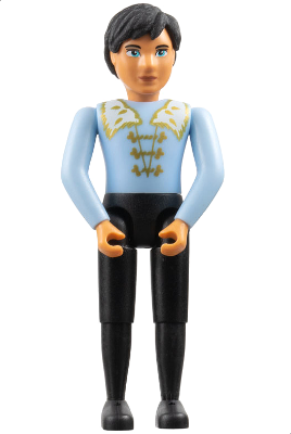 Belville Male, Adult Man (King) - Black Pants, Light Blue Top with White Fur and Gold Trim Pattern, Black Hair, Black Shoes (4285965)