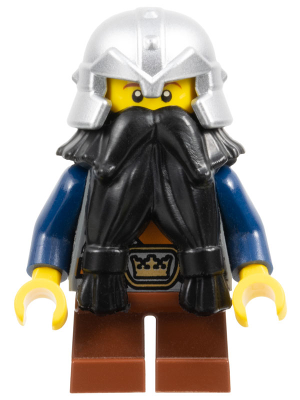 Fantasy Era - Dwarf, Black Beard, Metallic Silver Helmet with Studded Bands, Dark Blue Arms