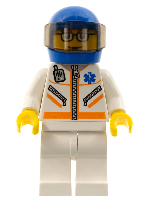 Doctor - Jacket with Zipper and EMT Star of Life - White Legs, Blue Helmet, Trans-Brown Visor, Glasses and Brown Eyebrows