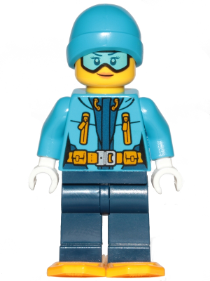 Arctic Explorer - Female, Dark Blue Legs, Dark Azure Beanie, Medium Azure Ski Goggles, Bright Light Orange Snowshoes