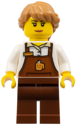 Barista - Female, Reddish Brown Apron with Cup and Name Tag, Reddish Brown Legs, Medium Nougat Hair