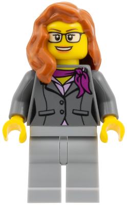 Scientist - Female, Dark Bluish Gray Jacket with Magenta Scarf, Dark Orange Female Hair over Shoulder, Glasses