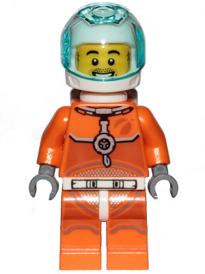 Astronaut - Male, Orange Spacesuit with Dark Bluish Gray Lines, Trans-Light Blue Visor, Stubble