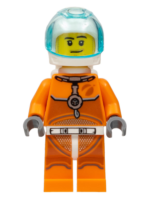 Astronaut - Male, Orange Spacesuit with Dark Bluish Gray Lines, Trans-Light Blue Visor, Stubble, Moustache and Sideburns