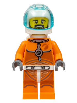 Astronaut - Male, Orange Spacesuit with Dark Bluish Gray Lines, Trans-Light Blue Visor, Black Angular Beard