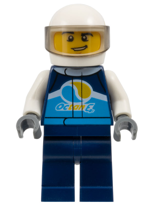 Race Car Driver, Male, Dark Blue 'Octan E' Racing Jacket and Legs, White Helmet
