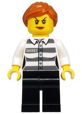 Police - Jail Prisoner 50382 Prison Stripes, Female, Black Legs, Scowl with Dark Orange Lips, Orange Ponytail