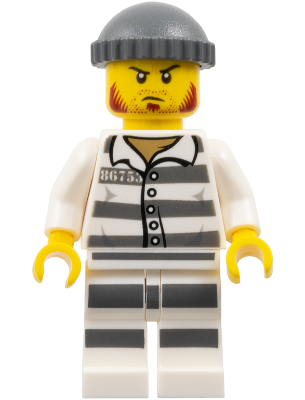 Police - Jail Prisoner 86753 Prison Stripes, Dark Bluish Gray Knit Cap, Reddish Brown Beard and Stubble