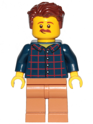 Dad - Dark Blue Plaid Button Shirt, Medium Nougat Legs, Reddish Brown Hair Swept Left Tousled