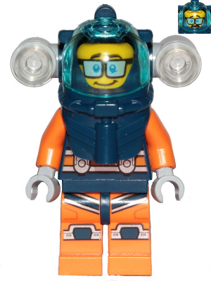 Deep Sea Diver - Male, Dark Blue Helmet, Side Lamps, Glasses, Smile / Shocked