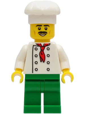 Chef - White Torso with 8 Buttons, No Wrinkles Front or Back, Green Legs, White Chef Toque, Moustache
