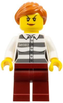 Police - Jail Prisoner 50382 Prison Stripes, Female, Dark Red Legs, Scowl with Dark Orange Lips, Orange Ponytail