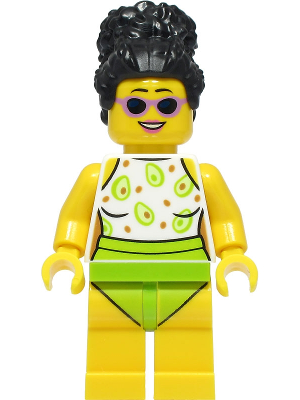 Beach Tourist - Female, White and Lime Swimsuit, Black Hair