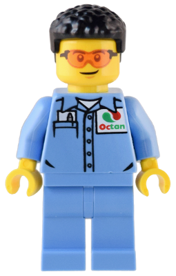 Custom Car Garage Mechanic - Male, Medium Blue Shirt with Octan Logo, Medium Blue Legs, Short Black Hair, Safety Glasses