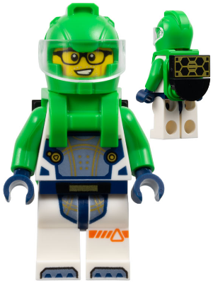 Astronaut - Male, White Spacesuit with Bright Green Arms, Bright Green Helmet, Trans-Clear Visor, Bright Green Harness with Solar Panel, Glasses