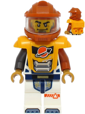 Astronaut - Male, White Spacesuit with Dark Orange and Pearl Dark Gray Arms, Dark Orange Helmet, Trans-Clear Visor, Bright Light Orange Armor with Ingot