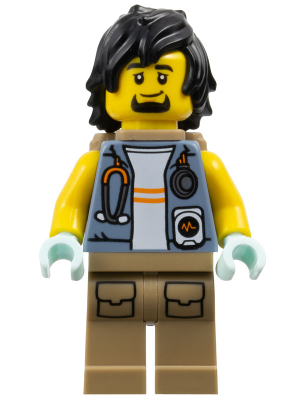 City Jungle Explorer - Sand Blue Jacket, Stethoscope, Dark Tan Legs, Black Hair, Backpack