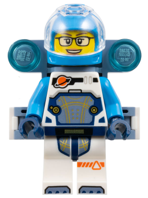 Space Explorer - Female, White Spacesuit with Dark Azure Arms and Helmet, Trans-Clear Visor, Sand Blue Utility Backpack, Glasses