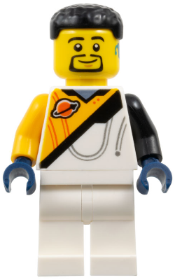 Space Explorer - Male, Bright Light Orange and White Spacesuit, Black Short Hair and Goatee, Hearing Aid