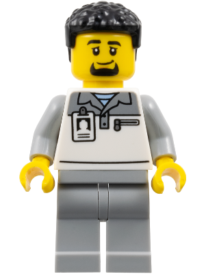 Formula 1 Transport Truck Driver - Male, Light Bluish Gray and White Polo Shirt, Light Bluish Gray Legs, Black Hair, Goatee