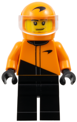 Formula 1 Driver, McLaren - Male, Black and Orange Racing Suit, Orange Helmet, Trans-Clear Visor, Stubble