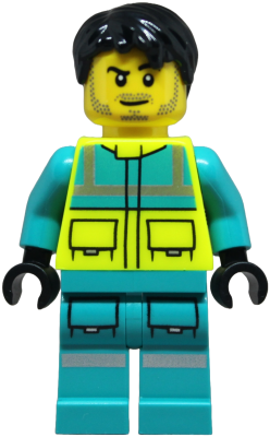 Paramedic - Male, Dark Turquoise and Neon Yellow Safety Vest, Legs with Silver Reflective Stripes, Black Hair