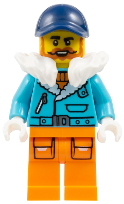 Arctic Explorer Captain - Male, Medium Azure Jacket, White Fur Collar, Dark Orange Beard, Dark Blue Cap