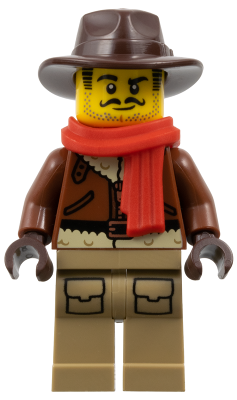 Arctic Explorer - Male, Reddish Brown Coat, Dark Tan Legs, Dark Brown Fedora, Red Scarf (Johnny Thunder)