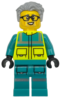 Paramedic - Male, Dark Turquoise and Neon Yellow Safety Vest, Legs with Silver Reflective Stripes, Glasses, Light Bluish Gray Hair