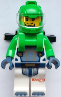 Astronaut - Male, White Spacesuit with Bright Green Arms, Bright Green Helmet, Trans-Clear Visor, Bright Green Harness with 2 Clips
