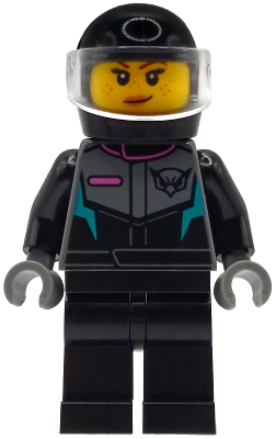 Jet Pilot - Female, Racing Suit with Hawk Head Logo, Black Legs, Black Helmet, Trans-Clear Visor, Smirk / Wink