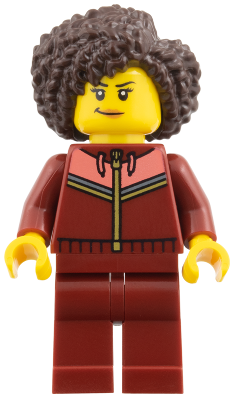 Woman - Dark Red Tracksuit, Dark Brown Coiled Hair