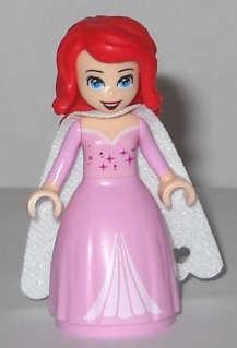 Ariel, Human (Light Nougat) - Bright Pink Dress with Magenta Stars, White Cape