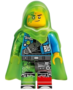 Mateo - Dark Azure Jacket, Trans-Bright Green Cape with Hood