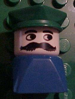 Duplo 2 x 2 x 2 Figure Brick Early, Male on Blue Base, Green Police Hat