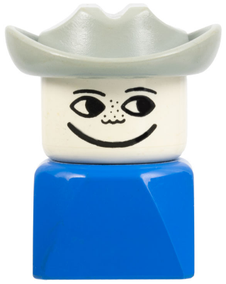 Duplo 2 x 2 x 2 Figure Brick Early, Male on Blue Base, Light Gray Western Hat, Freckles
