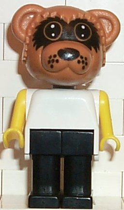 Fabuland Bear - Ricky Raccoon, Black Legs, White Top, Yellow Arms, Large Eyes Mask