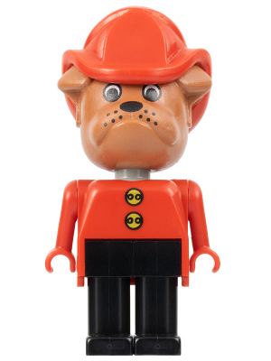 Fabuland Bulldog - Barty Bulldog (Fire Chief), Brown Head, Red Fire Helmet, Black Legs, Buttons