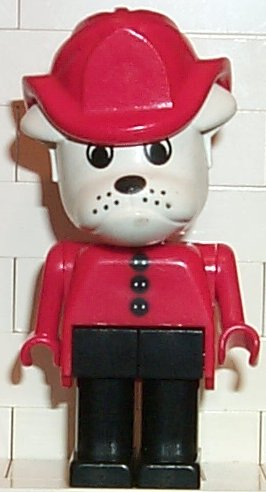 Fabuland Bulldog - Fireman, White Head, Red Fire Helmet and Top with Buttons