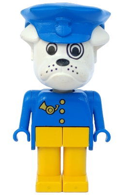 Fabuland Bulldog - Boris Bulldog (Postman), White Head, Blue Hat and Top with Horn and Buttons