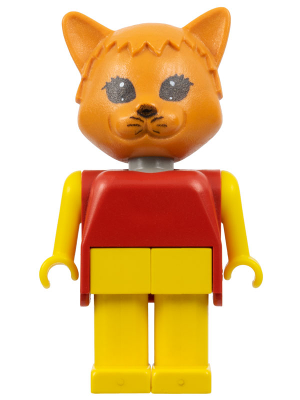 Fabuland Cat - Charlie Cat, Brown Head, Yellow Legs and Arms, Red Top