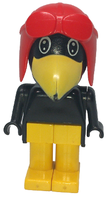 Fabuland Bird - Charlie / Joe Crow, Black Head, Red Pilot Helmet, Black Eyes