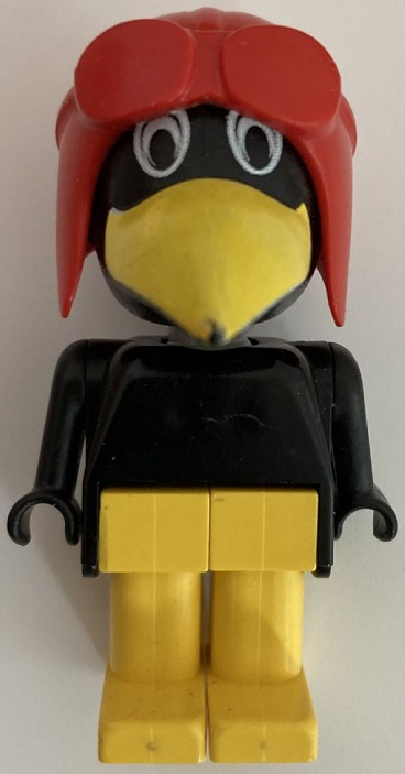 Fabuland Bird - Charlie / Joe Crow, Black Head, Red Pilot Helmet, White Eyes