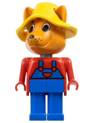 Fabuland Fox - Freddy Fox, Blue Legs / Overalls, Red Top, Yellow Hat